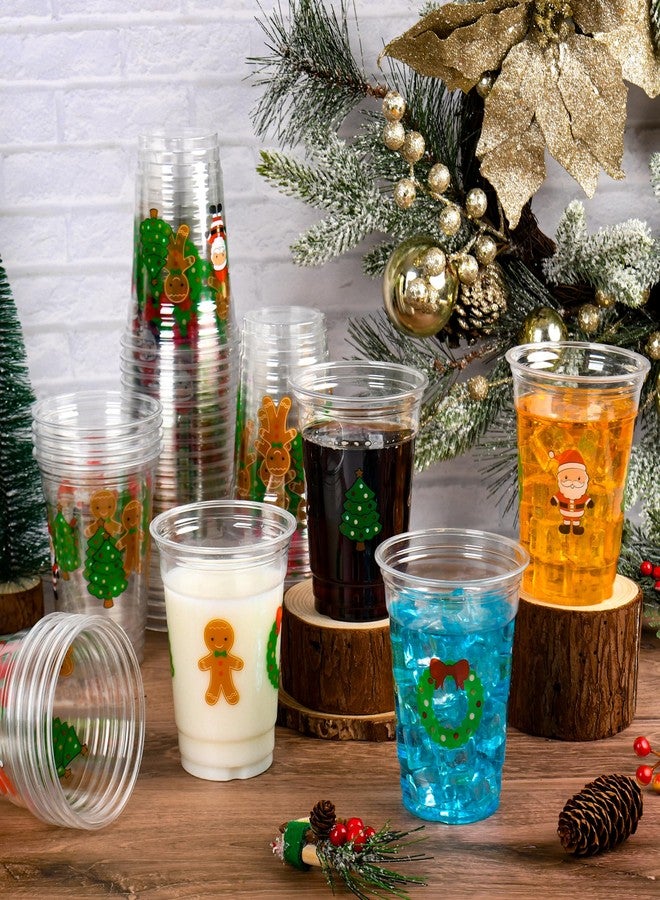 AimFun 50Pcs Christmas Plastic Cups Santa Wreath Tree Gingerbread Man Disposable Party Cup Winter Holiday 12oz Cold Clear Cups for Candy Beverage Drinking Snacks (50, Xmas) - Image 5